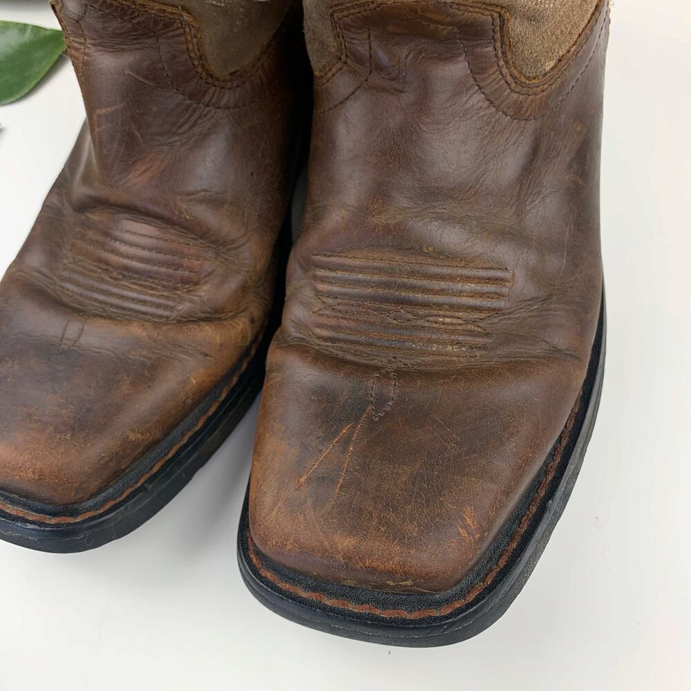 Ariat Workhog Boots Square Toe Brown Leather Suede Western Work Youth Kids 4.5 - Picture 3 of 14